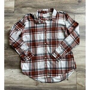Weatherproof Vintage Comfort Stretch Women's Brown Creme Flannel Shirt Size L